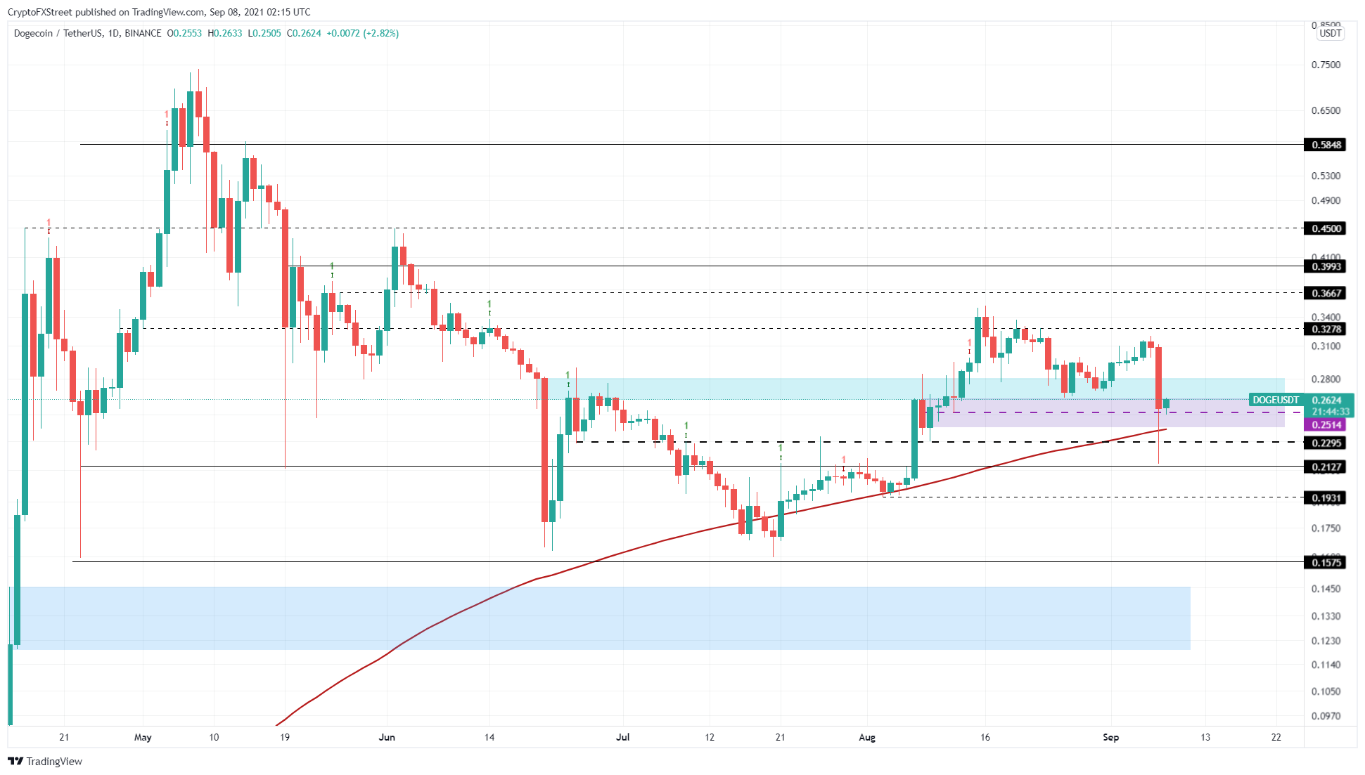 DOGE/USDT 1-day chart