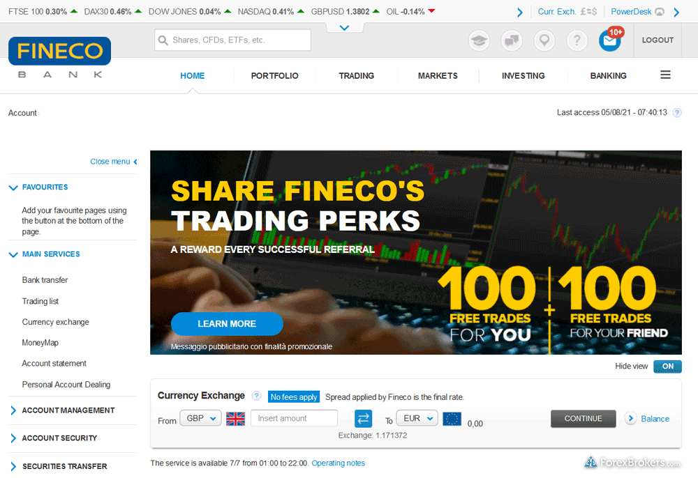 FinecoBank web platform