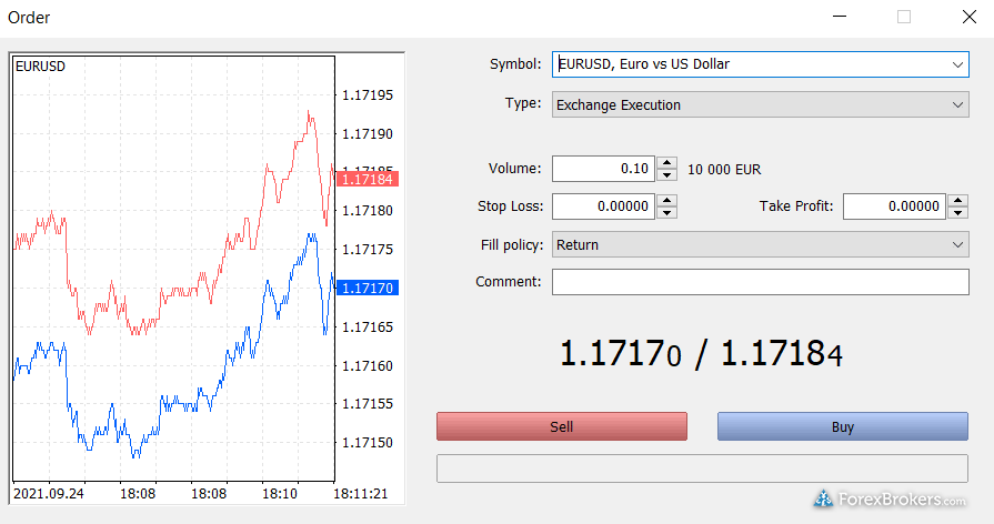 Swissquote MetaTrader 5 desktop trading platform trade ticket