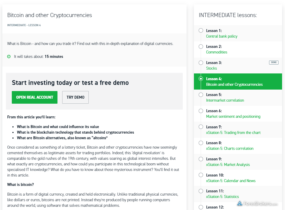 XTB educational course intermediate article lesson details