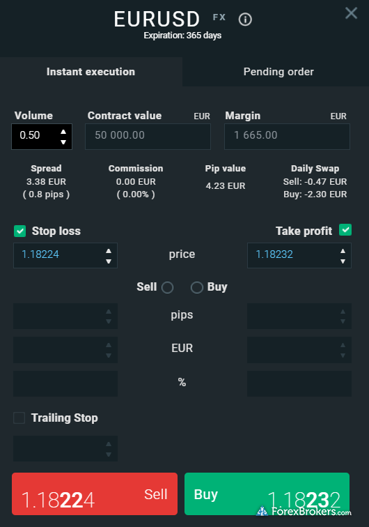 XTB xStation 5 web platform trade ticket