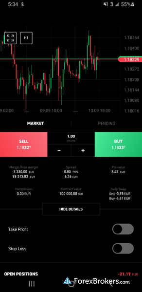 XTB xStation mobile trading app trade ticket