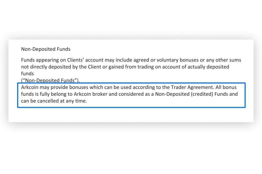 Arkcoin Scam Bonus Policy